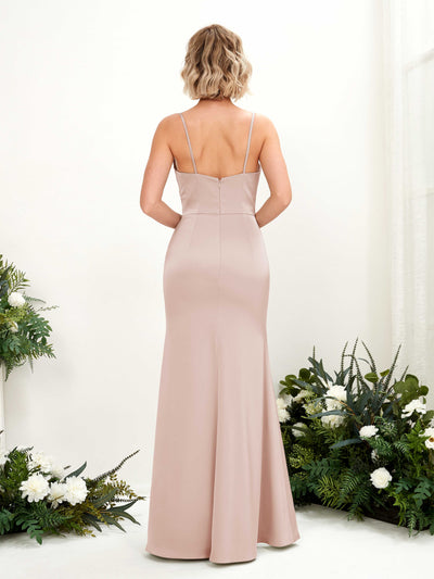 Carlyna Lesley Mermaid Pearl Pink Satin Bridesmaid Dress Maxi Sleeveless Sweetheart Dress #color_pearl-pink