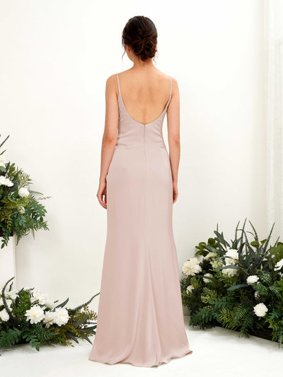 Carlyna Candice Sheath Pearl Pink Satin Bridesmaid Dress Maxi Sleeveless Cowl Neck Dress Back View #color_pearl-pink
