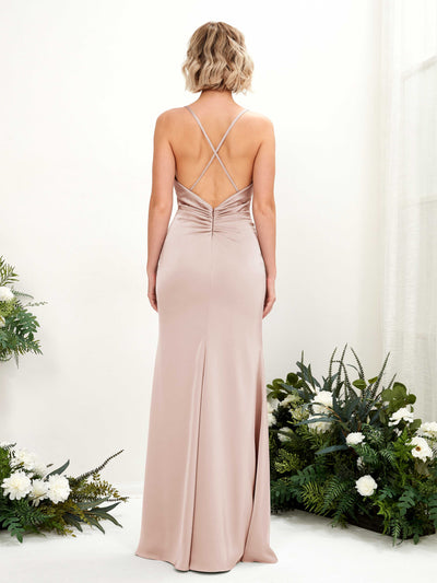 Carlyna Regina Mermaid Pearl Pink Satin Bridesmaid Dress Maxi Sleeveless Cowl Neck Dress #color_pearl-pink