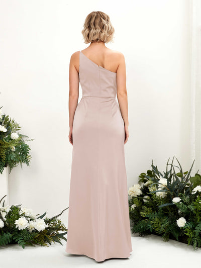 Carlyna Hedy Sheath Pearl Pink Satin Bridesmaid Dress Maxi Sleeveless One Shoulder Dress Back View #color_pearl-pink