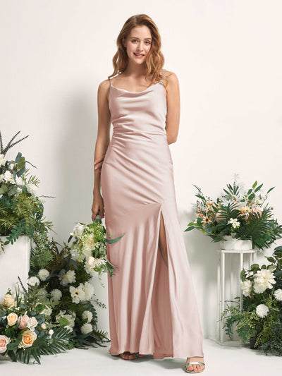Carlyna Miranda Mermaid Pearl Pink Satin Bridesmaid Dress Maxi Sleeveless Cowl Neck Dress #color_pearl-pink