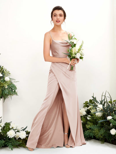Carlyna Mavis Slim Pearl Pink Satin Bridesmaid Dress Maxi Sleeveless Cowl Neck Dress #color_pearl-pink