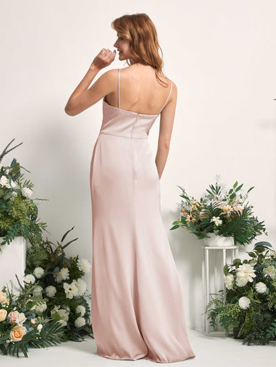 Carlyna Hayley Mermaid Pearl Pink Satin Bridesmaid Dress Maxi Sleeveless V-Neck Dress Back View #color_pearl-pink