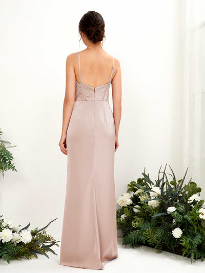 Carlyna Cathy Mermaid Pearl Pink Satin Bridesmaid Dress Maxi Sleeveless Sweetheart Dress Back View #color_pearl-pink