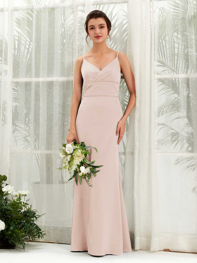 Carlyna Kama Mermaid Pearl Pink Satin Bridesmaid Dress Maxi Sleeveless V-Neck Dress #color_pearl-pink