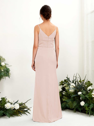 Carlyna Kama Mermaid Pearl Pink Satin Bridesmaid Dress Maxi Sleeveless V-Neck Dress #color_pearl-pink