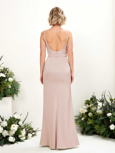 Carlyna Agatha Mermaid Pearl Pink Satin Bridesmaid Dress Maxi Sleeveless V-Neck Dress Back View #color_pearl-pink