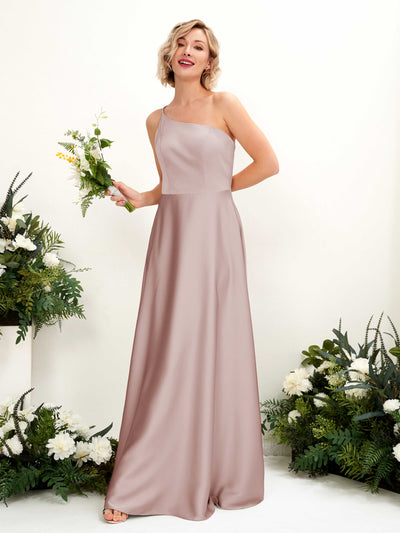 Carlyna Dinah A-Line Dusty Rose Satin Bridesmaid Dress Maxi Sleeveless One Shoulder Dress Front View #color_dusty-rose