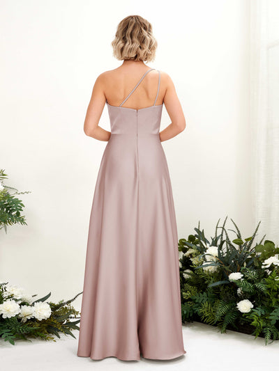 Carlyna Dinah A-Line Dusty Rose Satin Bridesmaid Dress Maxi Sleeveless One Shoulder Dress Back View #color_dusty-rose