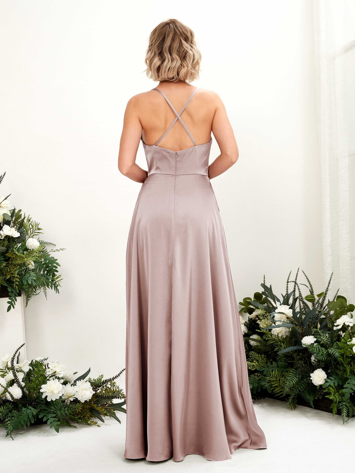 A-line Ball Gown Straps Satin Bridesmaid Dress - Dusty Rose (80222254)#color_dusty-rose