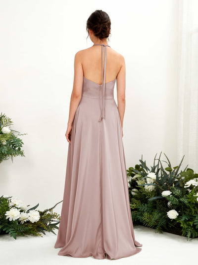 Carlyna Jocelyn A-Line Dusty Rose Satin Bridesmaid Dress Maxi Sleeveless Halter Dress #color_dusty-rose