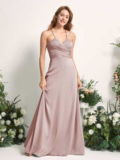 Carlyna Allison A-Line Dusty Rose Satin Bridesmaid Dress Maxi Sleeveless V-Neck Dress Side View 2 #color_dusty-rose