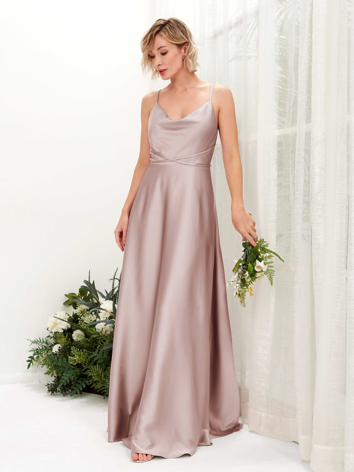 A-line Straps Sleeveless Satin Bridesmaid Dress - Dusty Rose (80223154)#color_dusty-rose