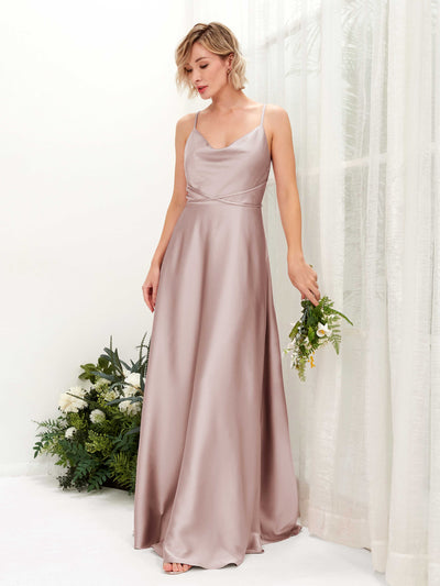 Carlyna Wallis A-Line Dusty Rose Satin Bridesmaid Dress Maxi Sleeveless Cowl Neck Dress #color_dusty-rose