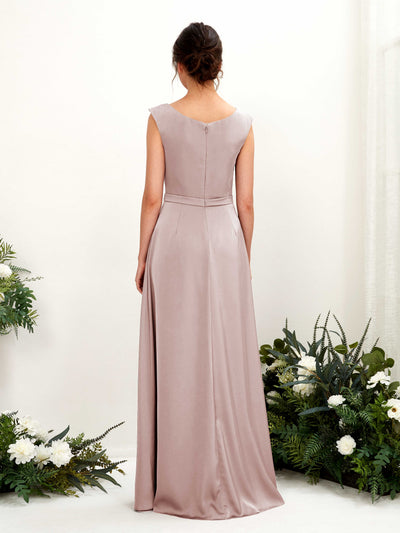 Carlyna Irma A-Line Dusty Rose Satin Bridesmaid Dress Maxi Sleeveless Cowl Neck Dress Back View #color_dusty-rose