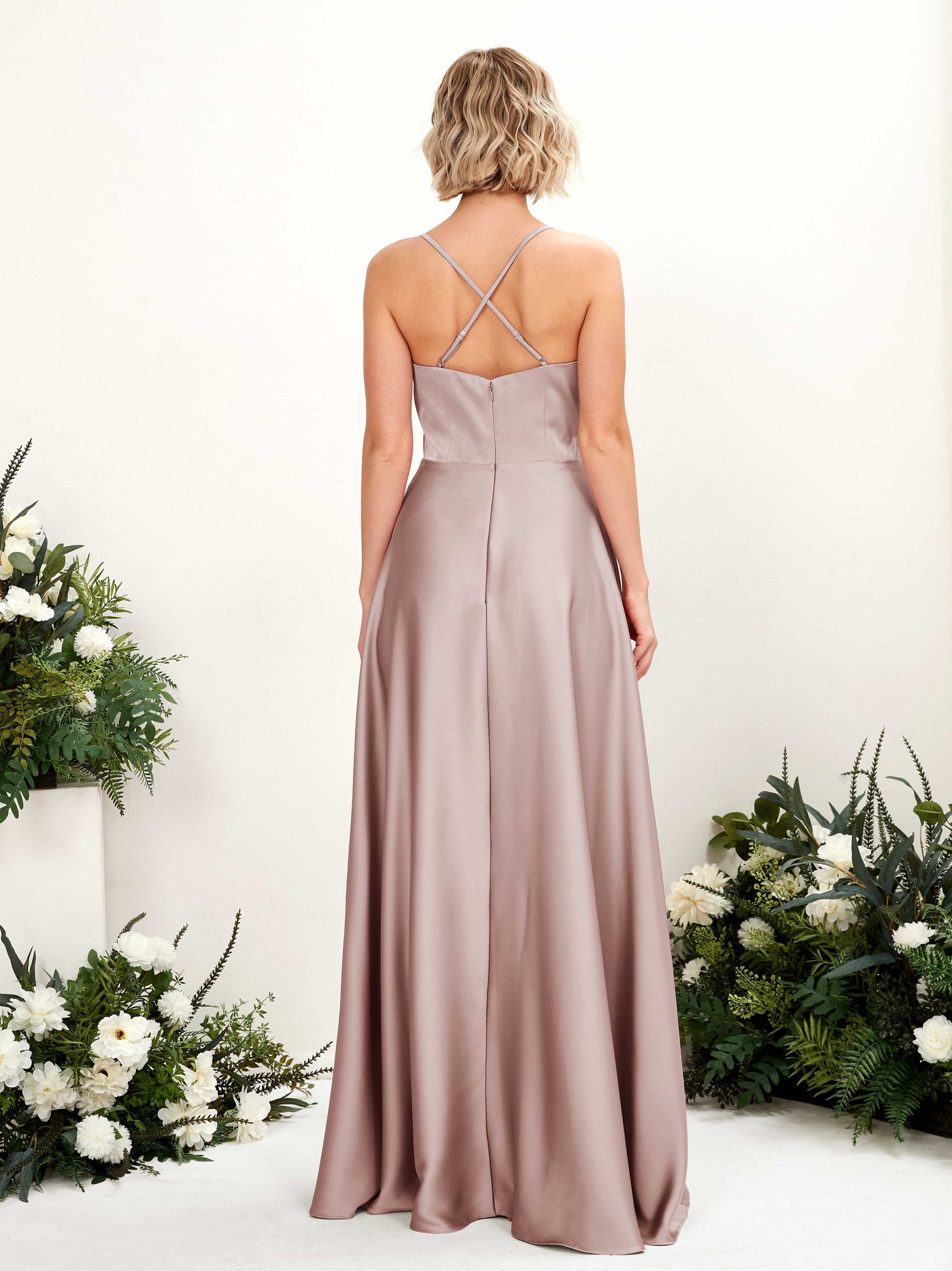 A-line Straps V-neck Satin Bridesmaid Dress - Dusty Rose (80224854)#color_dusty-rose