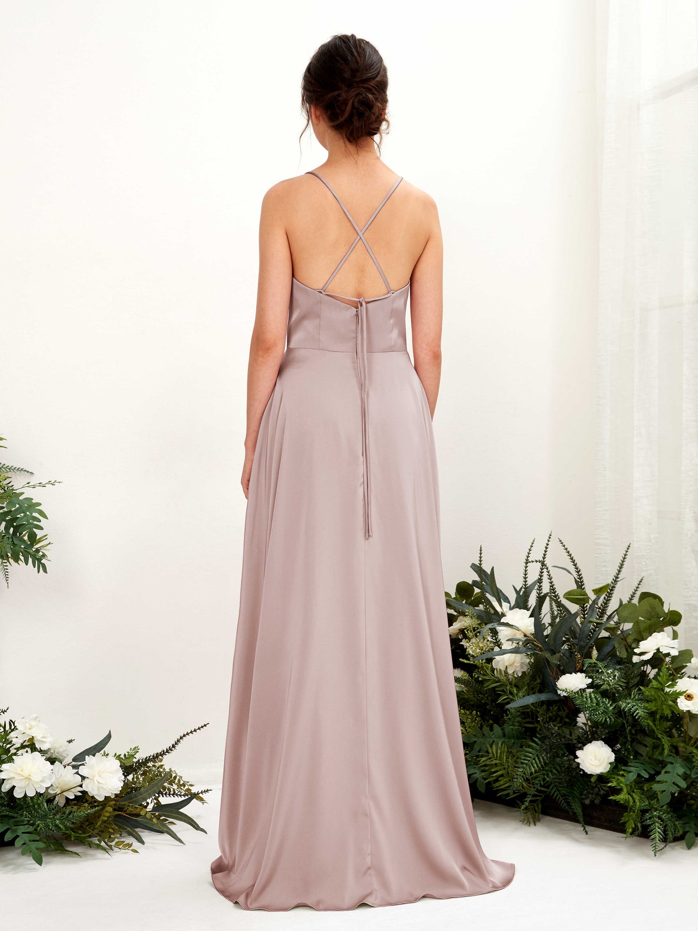 Ball Gown Straps Sleeveless Satin Bridesmaid Dress - Dusty Rose (80221154)#color_dusty-rose