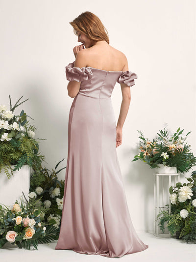 Carlyna Bianca Sheath Dusty Rose Satin Bridesmaid Dress Maxi Sleeveless Cowl Neck Dress Back View #color_dusty-rose