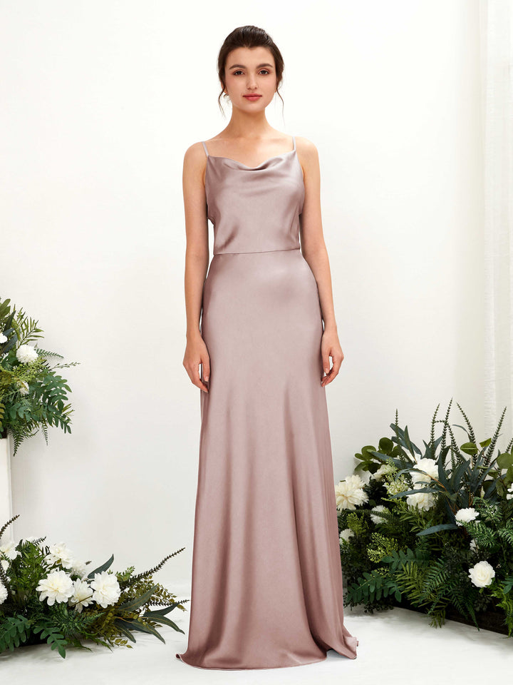 Spaghetti-straps Sleeveless Satin Bridesmaid Dress - Dusty Rose (80221854)