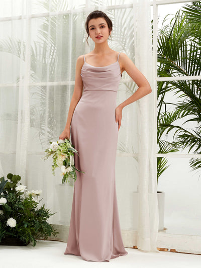 Carlyna Candice Sheath Dusty Rose Satin Bridesmaid Dress Maxi Sleeveless Cowl Neck Dress Front View #color_dusty-rose
