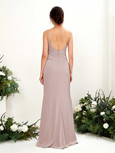 Carlyna Candice Sheath Dusty Rose Satin Bridesmaid Dress Maxi Sleeveless Cowl Neck Dress Back View #color_dusty-rose