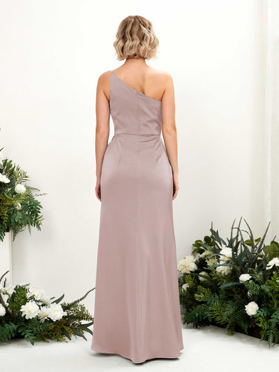 Carlyna Hedy Sheath Dusty Rose Satin Bridesmaid Dress Maxi Sleeveless One Shoulder Dress Back View #color_dusty-rose