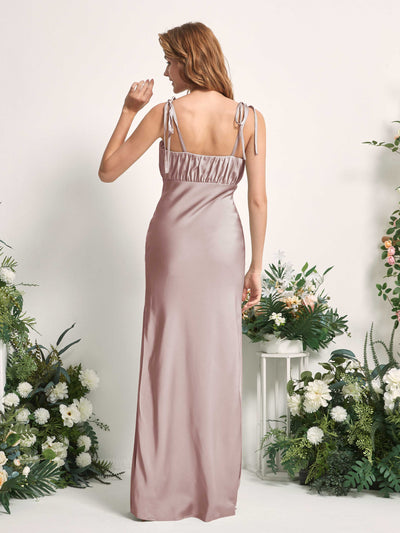 Carlyna Avery Mermaid Dusty Rose Satin Bridesmaid Dress Maxi Sleeveless Sweetheart Dress Back View #color_dusty-rose