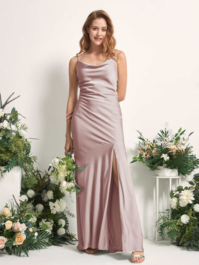 Carlyna Miranda Mermaid Dusty Rose Satin Bridesmaid Dress Maxi Sleeveless Cowl Neck Dress #color_dusty-rose