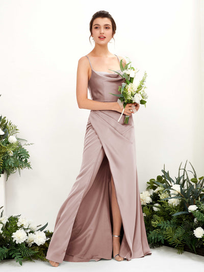 Carlyna Mavis Slim Dusty Rose Satin Bridesmaid Dress Maxi Sleeveless Cowl Neck Dress #color_dusty-rose