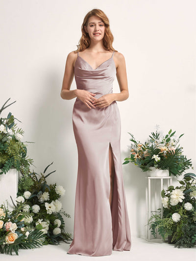 Carlyna Hayley Mermaid Dusty Rose Satin Bridesmaid Dress Maxi Sleeveless V-Neck Dress Front View #color_dusty-rose