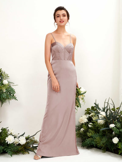 Carlyna Cathy Mermaid Dusty Rose Satin Bridesmaid Dress Maxi Sleeveless Sweetheart Dress Front View #color_dusty-rose