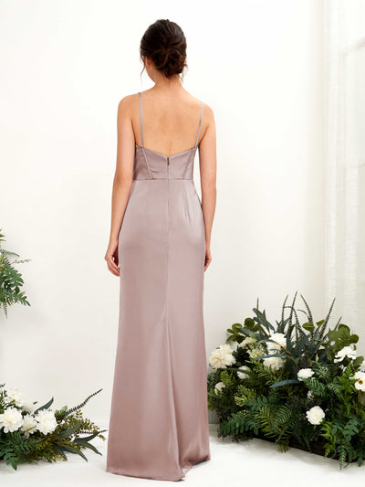 Carlyna Cathy Mermaid Dusty Rose Satin Bridesmaid Dress Maxi Sleeveless Sweetheart Dress Back View #color_dusty-rose