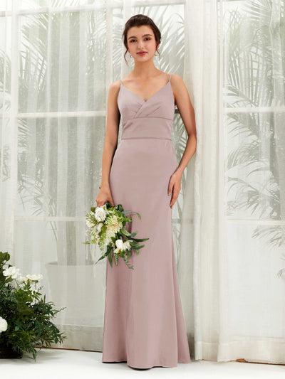 Carlyna Kama Mermaid Dusty Rose Satin Bridesmaid Dress Maxi Sleeveless V-Neck Dress #color_dusty-rose