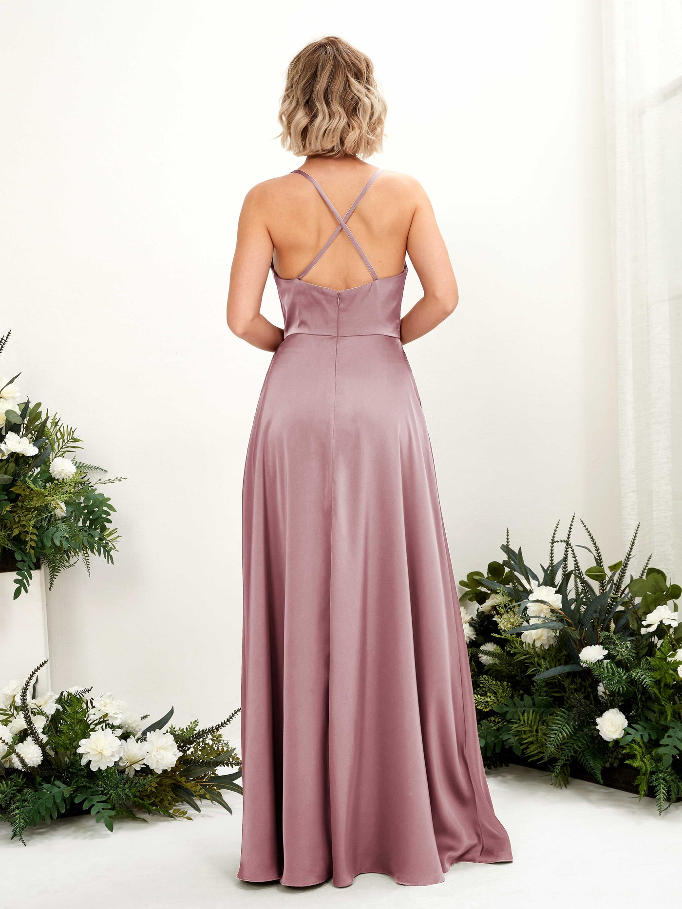 A-line Ball Gown Straps Satin Bridesmaid Dress - Rose Quartz (80222266)#color_rose-quartz