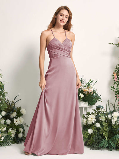 Carlyna Allison A-Line Rose Quartz Satin Bridesmaid Dress Maxi Sleeveless V-Neck Dress Side View 2 #color_rose-quartz