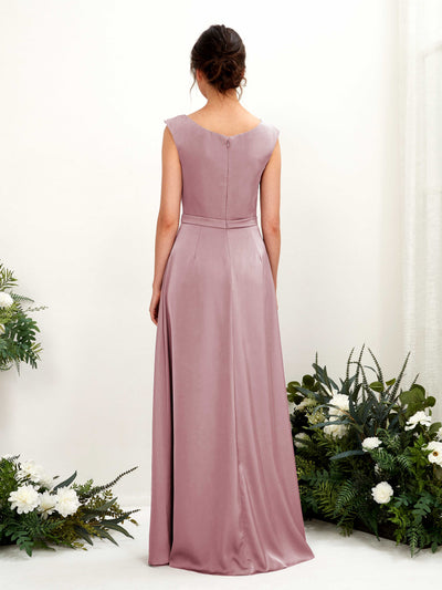 Carlyna Irma A-Line Rose Quartz Satin Bridesmaid Dress Maxi Sleeveless Cowl Neck Dress Back View #color_rose-quartz