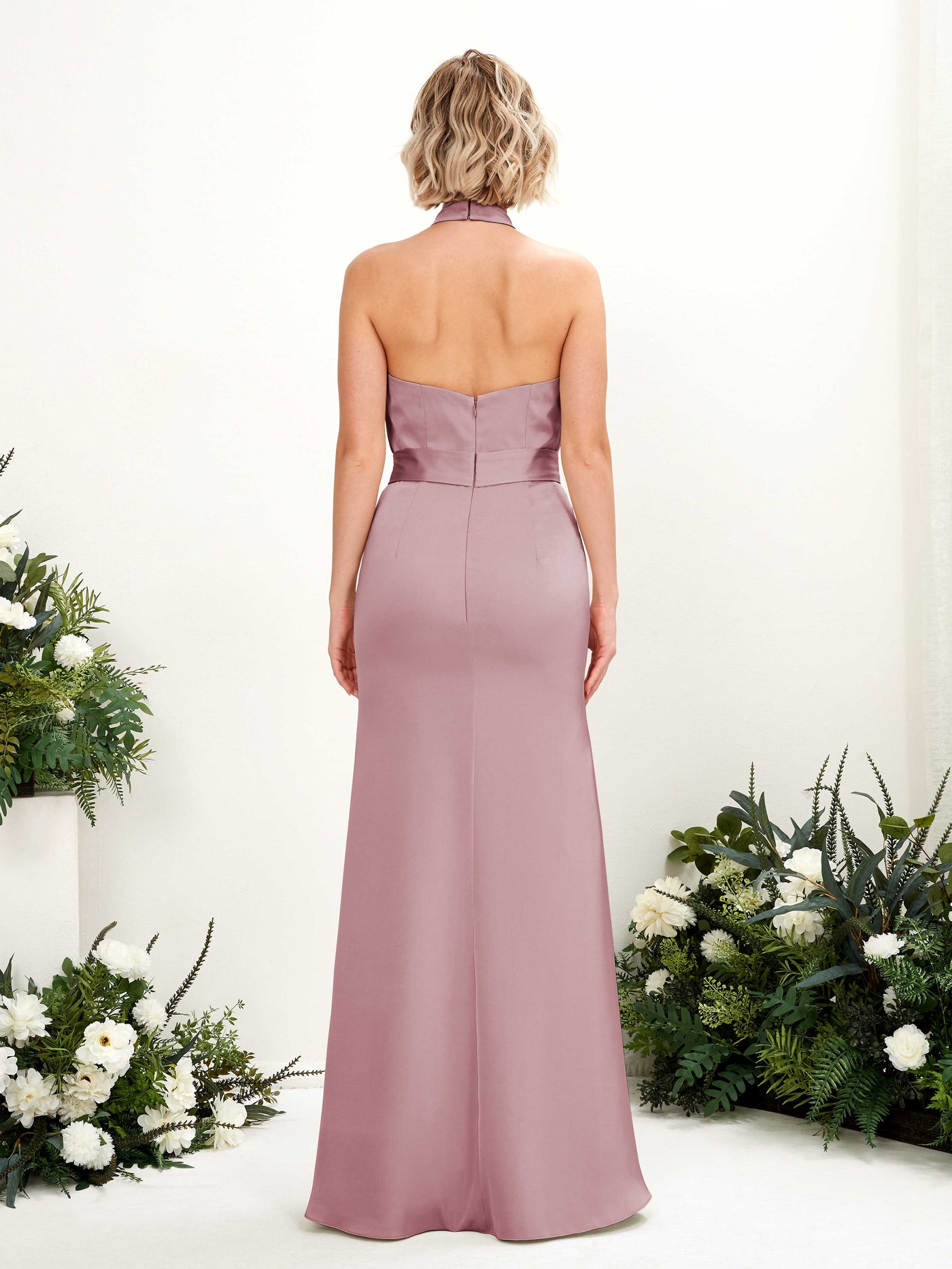 Halter Satin Bridesmaid Dress - Rose Quartz (80224966)#color_rose-quartz