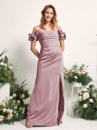 Carlyna Bianca Sheath Rose Quartz Satin Bridesmaid Dress Maxi Sleeveless Cowl Neck Dress Front View #color_rose-quartz