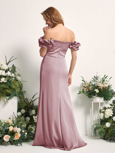 Carlyna Bianca Sheath Rose Quartz Satin Bridesmaid Dress Maxi Sleeveless Cowl Neck Dress Back View #color_rose-quartz
