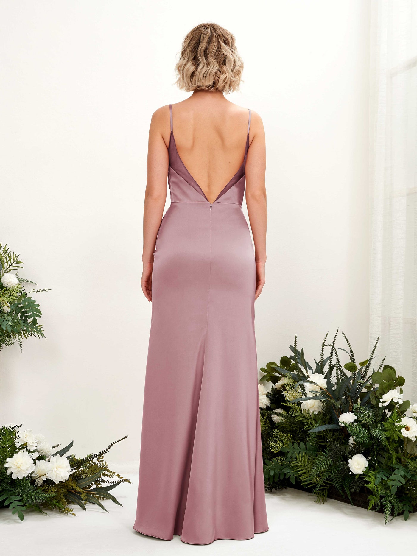 Spaghetti-straps Satin Bridesmaid Dress - Rose Quartz (80222666)#color_rose-quartz