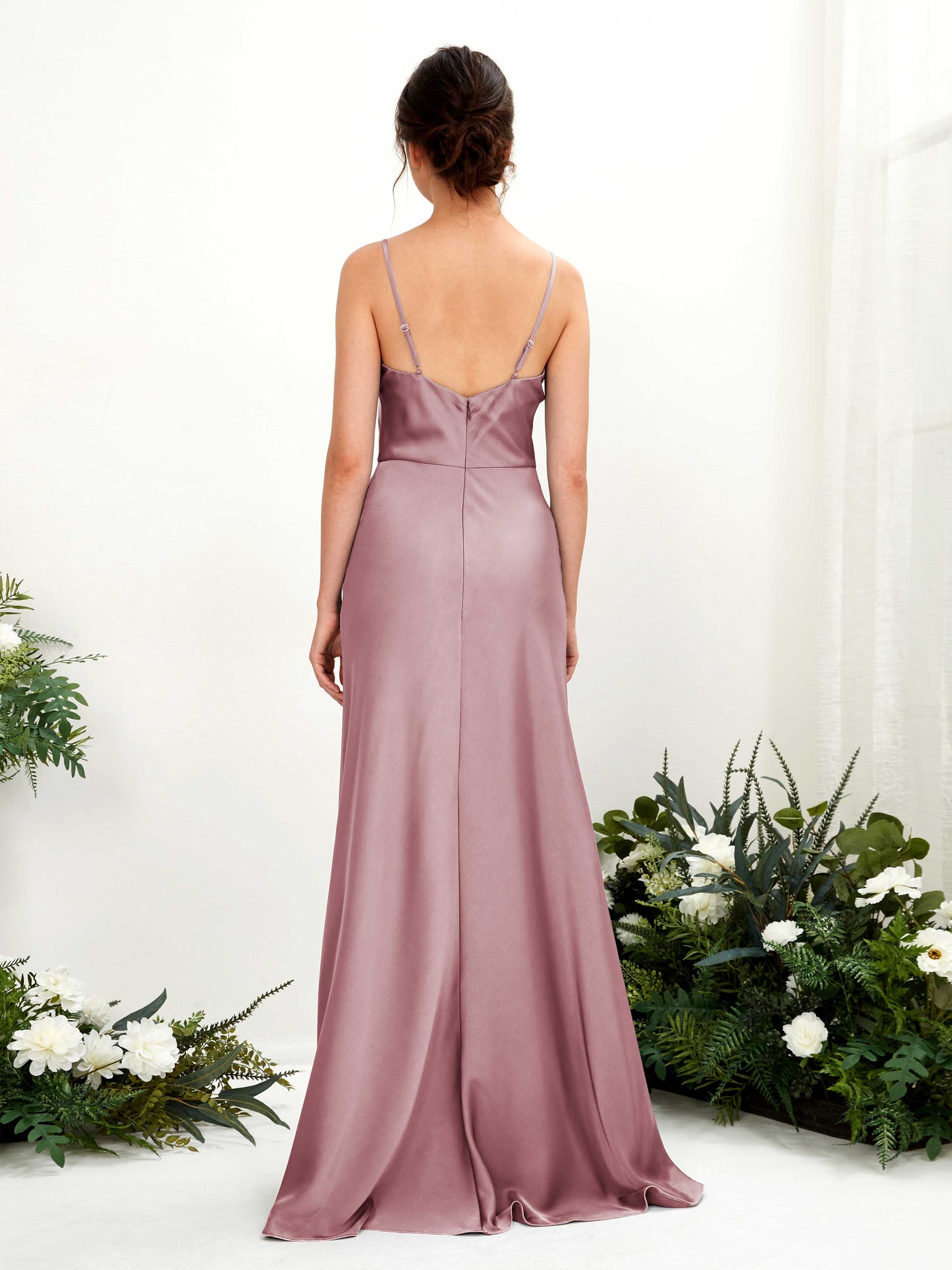 Spaghetti-straps Sleeveless Satin Bridesmaid Dress - Rose Quartz (80221866)#color_rose-quartz