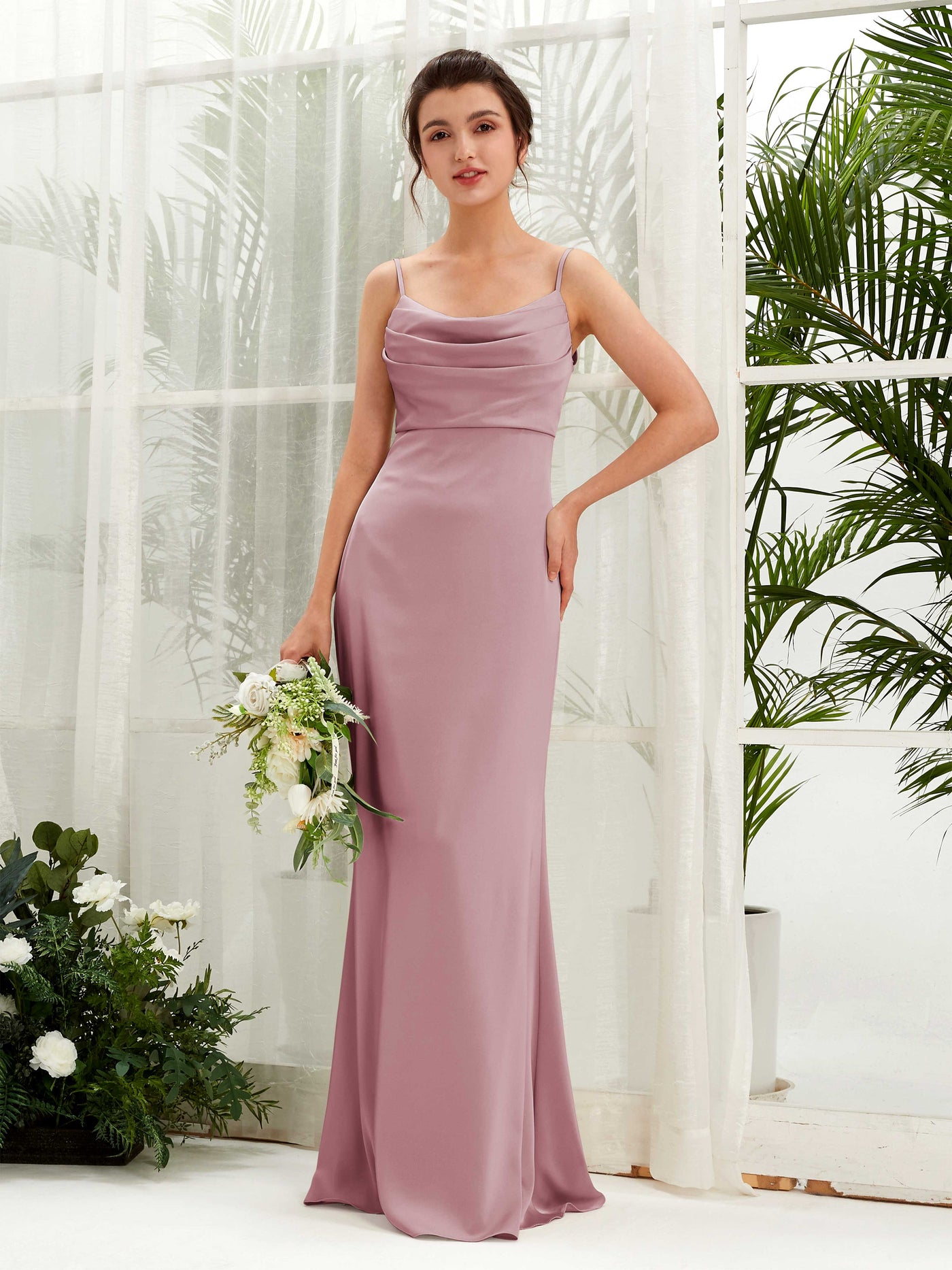 Straps Sleeveless Satin Bridesmaid Dress - Rose Quartz (80221766)#color_rose-quartz