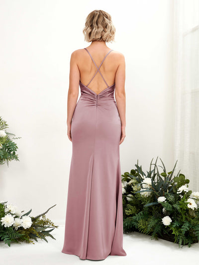 Carlyna Regina Mermaid Rose Quartz Satin Bridesmaid Dress Maxi Sleeveless Cowl Neck Dress #color_rose-quartz