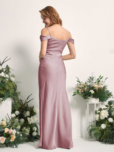 Carlyna Alexis Mermaid Rose Quartz Satin Bridesmaid Dress Maxi Sleeveless Cowl Neck Dress Back View #color_rose-quartz