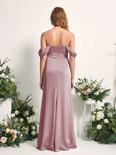Carlyna Bridget Mermaid Rose Quartz Satin Bridesmaid Dress Maxi Sleeveless Sweetheart Dress Back View #color_rose-quartz