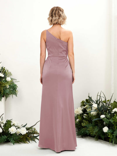 Carlyna Hedy Sheath Rose Quartz Satin Bridesmaid Dress Maxi Sleeveless One Shoulder Dress Back View #color_rose-quartz