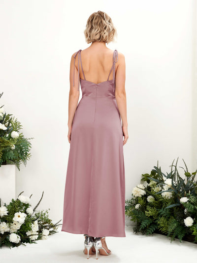 Carlyna Viola Sheath Rose Quartz Satin Bridesmaid Dress Midi Sleeveless Cowl Neck Dress #color_rose-quartz