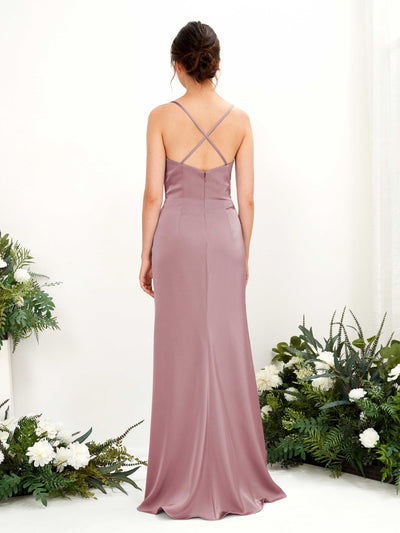 Carlyna Mavis Slim Rose Quartz Satin Bridesmaid Dress Maxi Sleeveless Cowl Neck Dress #color_rose-quartz