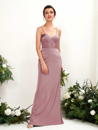 Carlyna Cathy Mermaid Rose Quartz Satin Bridesmaid Dress Maxi Sleeveless Sweetheart Dress Front View #color_rose-quartz