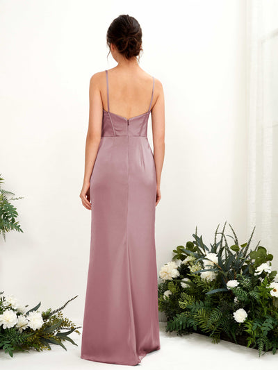 Carlyna Cathy Mermaid Rose Quartz Satin Bridesmaid Dress Maxi Sleeveless Sweetheart Dress Back View #color_rose-quartz